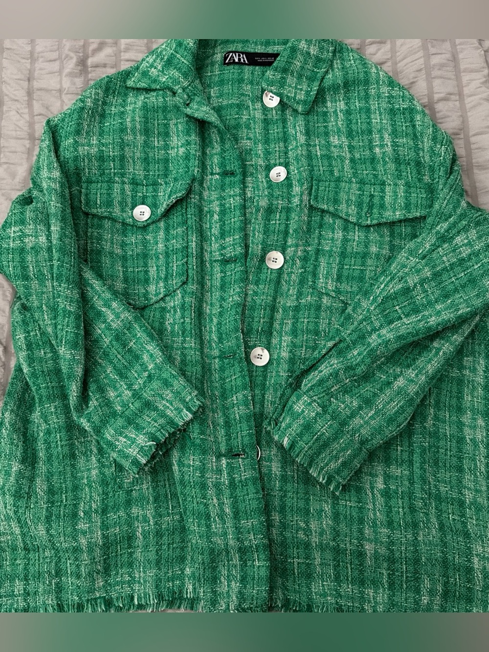 Zara womens Green plaid Button-Up Shirt Jacket